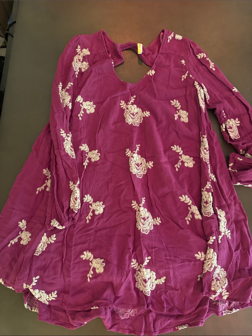 Free People Magenta Floral Embroidered Tunic